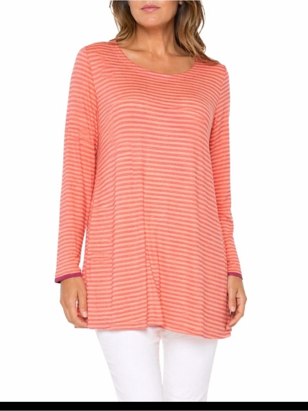 Eileen Fisher Linen Striped Tunic Orange Pink Long Sleeve Lagenlook